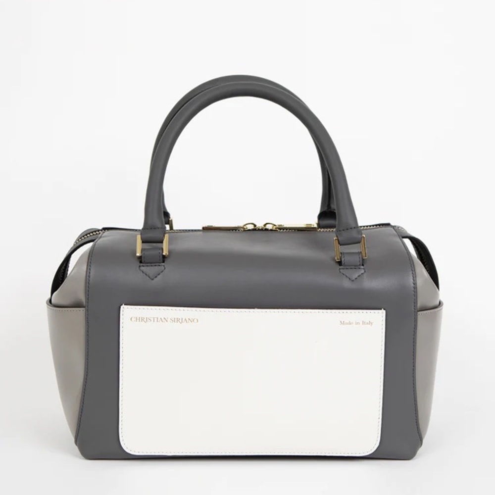 Christian Siriano Gray and White Leather Satchel